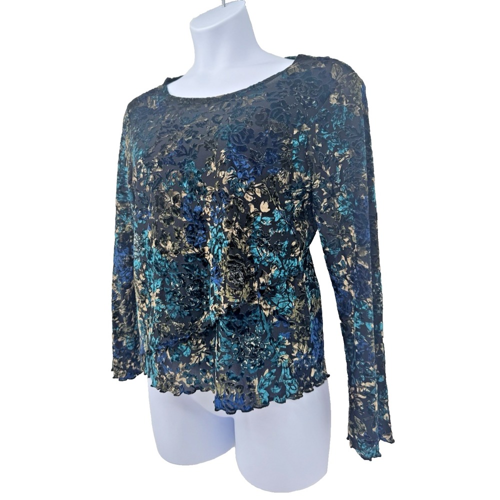 Coldwater creek velvet burnout green blue sheer back bell sleeve 90s fairy